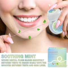 Close-up of coconut oil infused woven dental floss texture