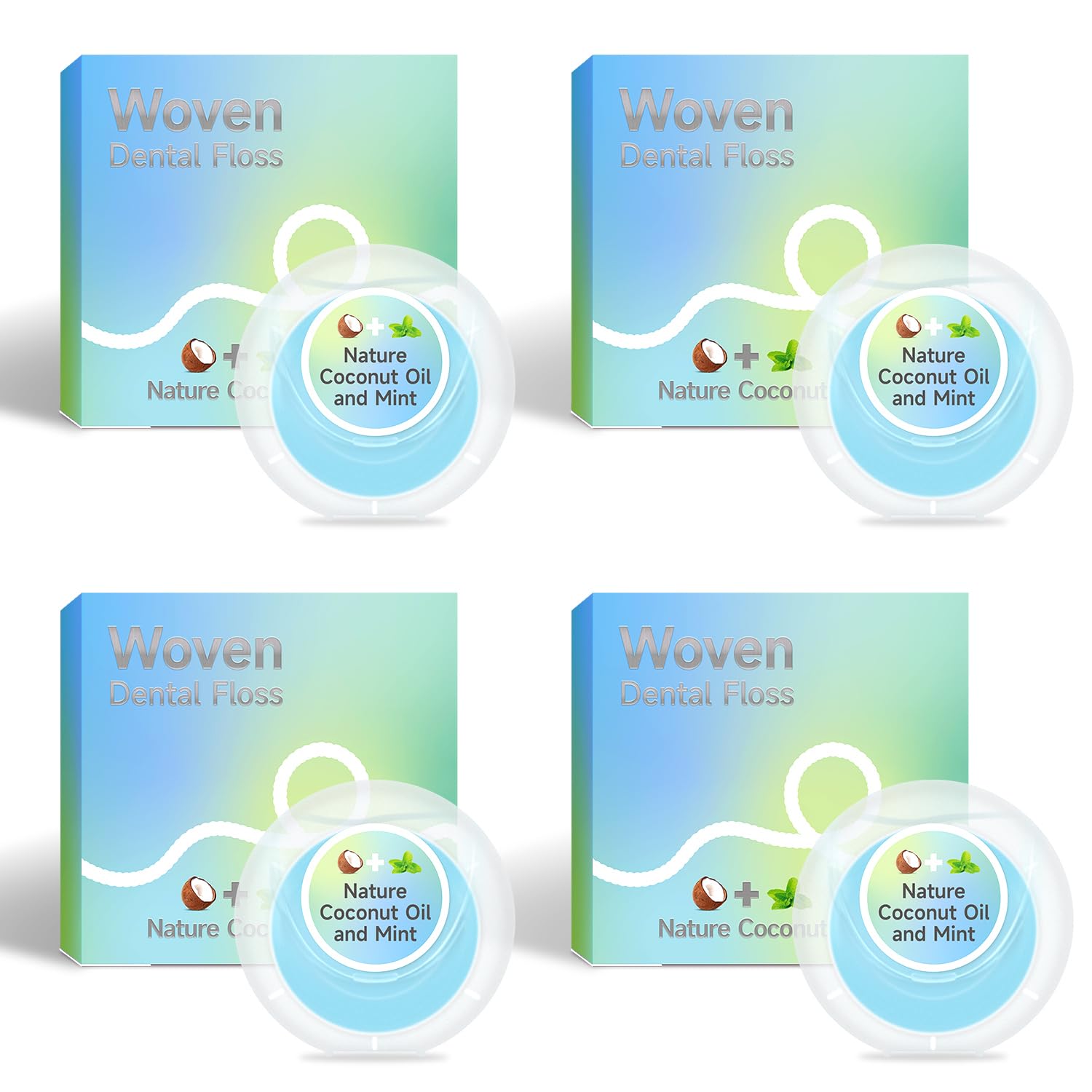 Dr. Emma Woven dental floss coconut oil-infused expanding floss mint blue 33-yard pack of 4