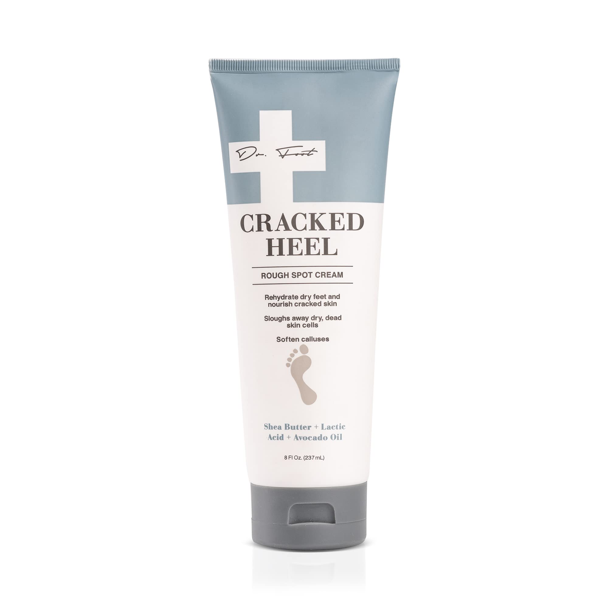 Dr. Foot cracked heel cream 8oz jar highlights repair formula for dry, rough feet.