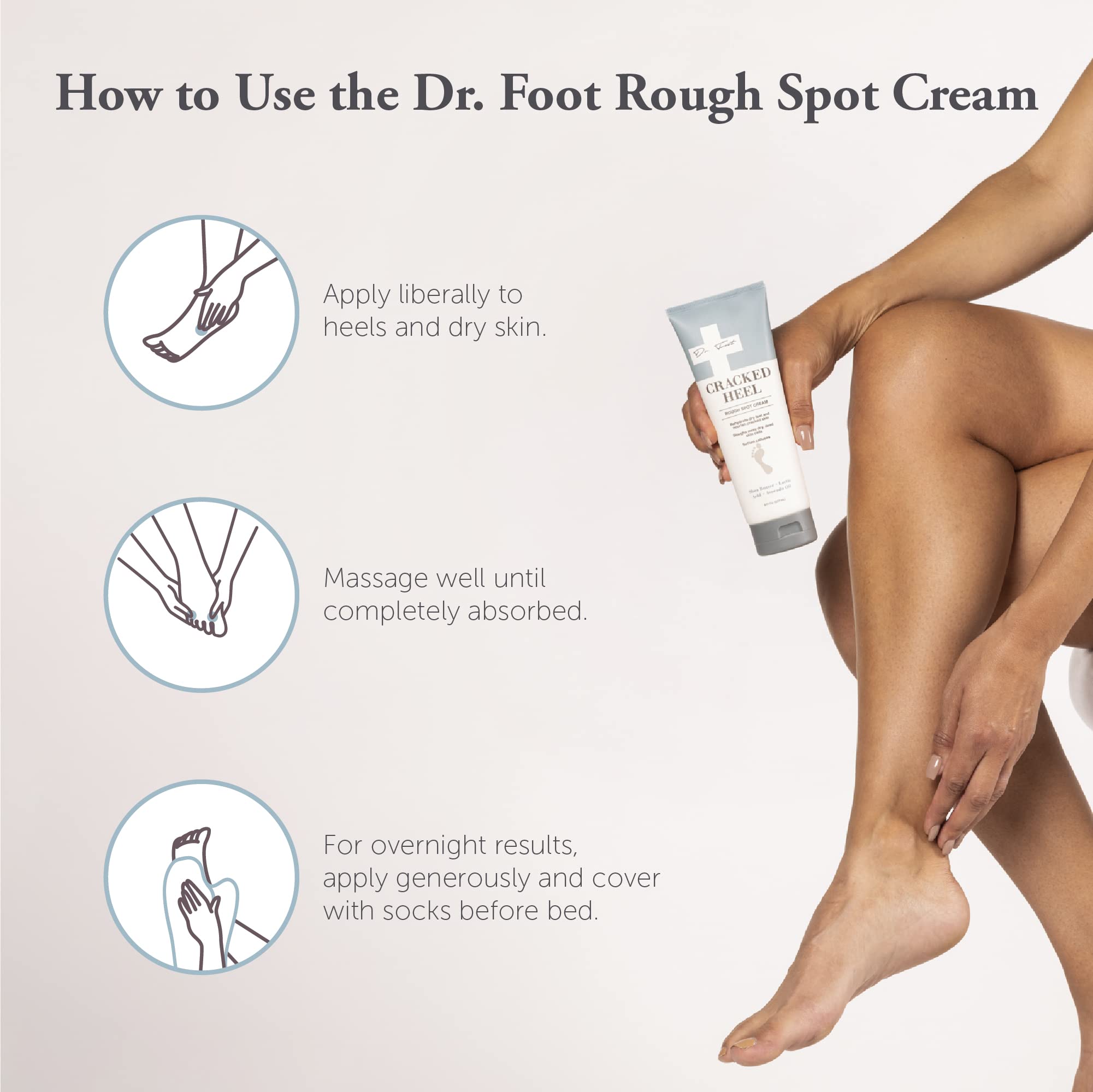 Dr. Foot night care treatment promotes overnight comfort and gentle repair.