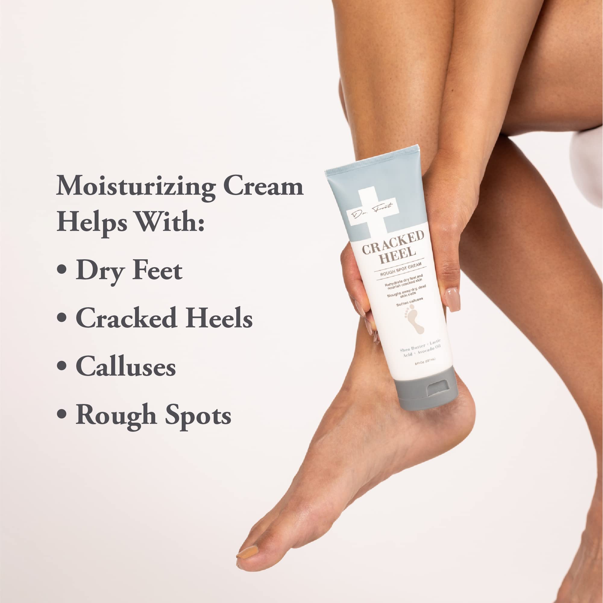 Dr. Foot shea butter hydration image emphasizes rich moisture and softness.