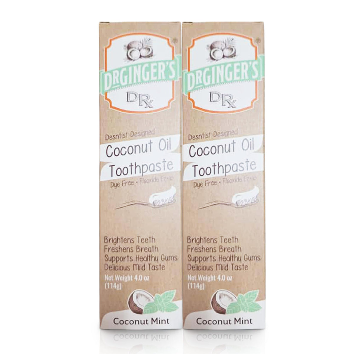 Front view of Dr. Ginger's Coconut Oil Fluoride Free Toothpaste 4oz 2-pack