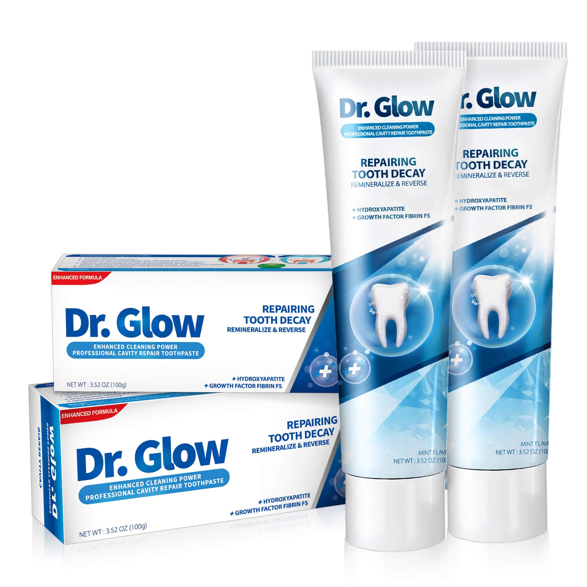 Dr. Glow adult cavity repair toothpaste front view