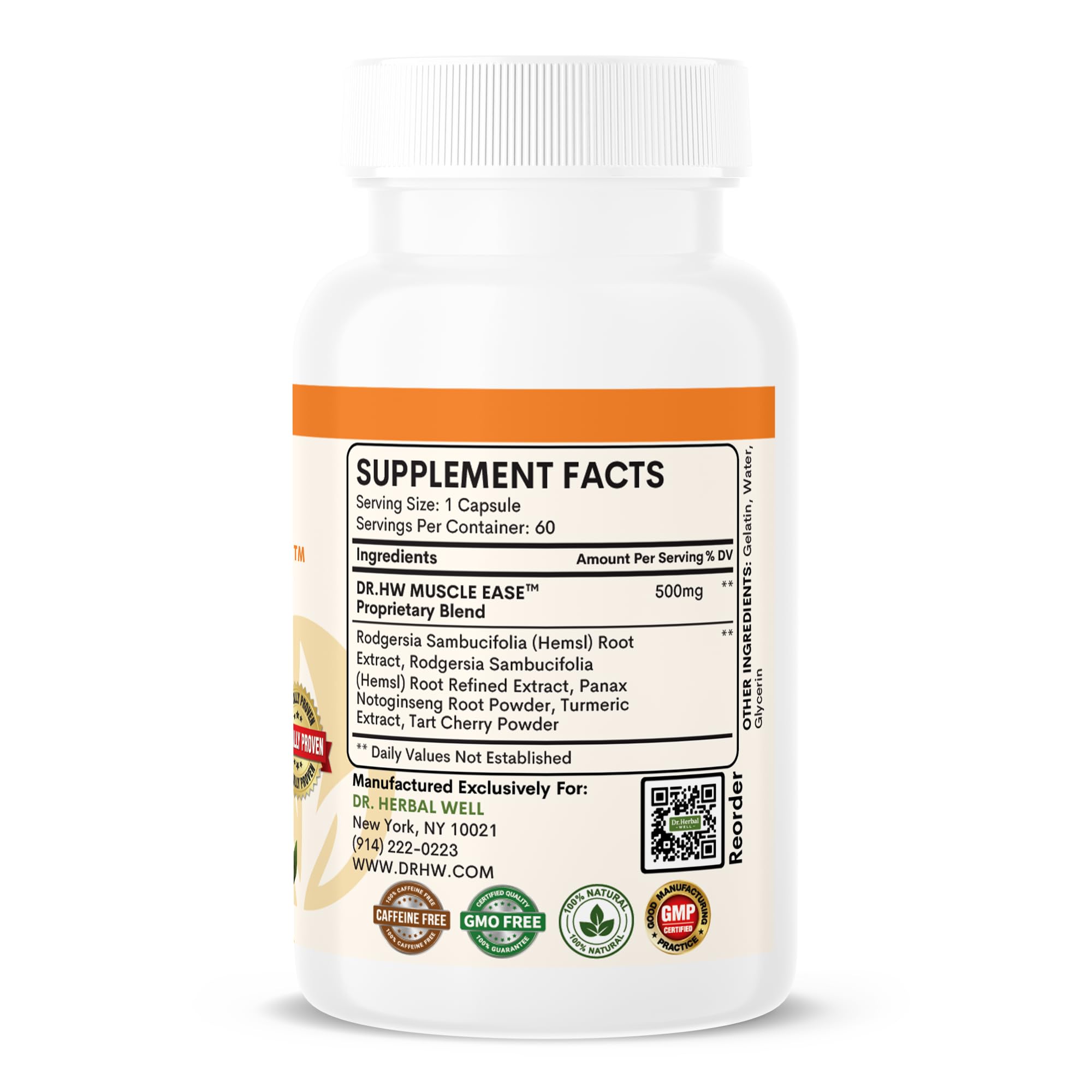 Muscle Ease capsules arranged beside bottle