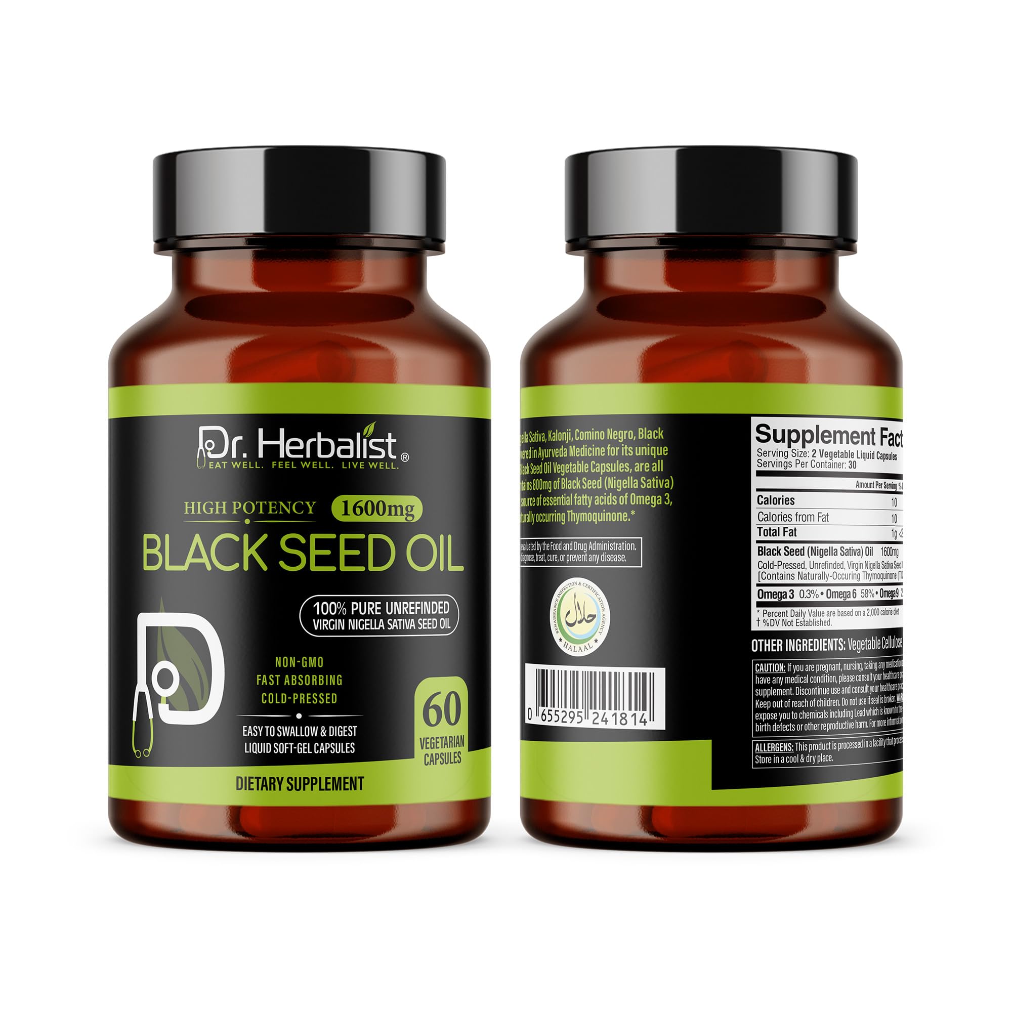 Product label close-up of Dr Herbalist Black Seed Oil