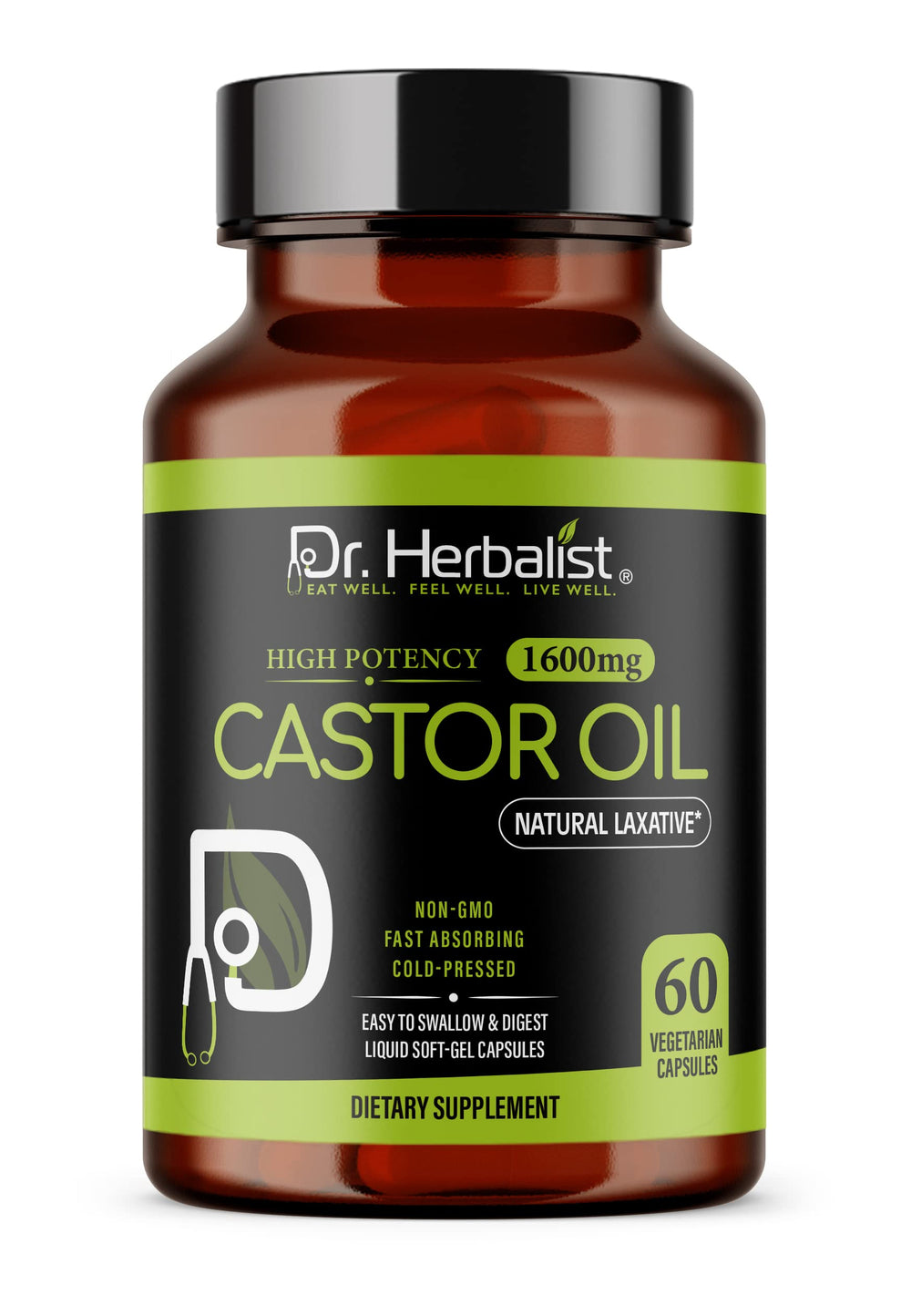 Dr. HERBALIST Castor Oil Capsules digest scene suggests gentle digestive support.