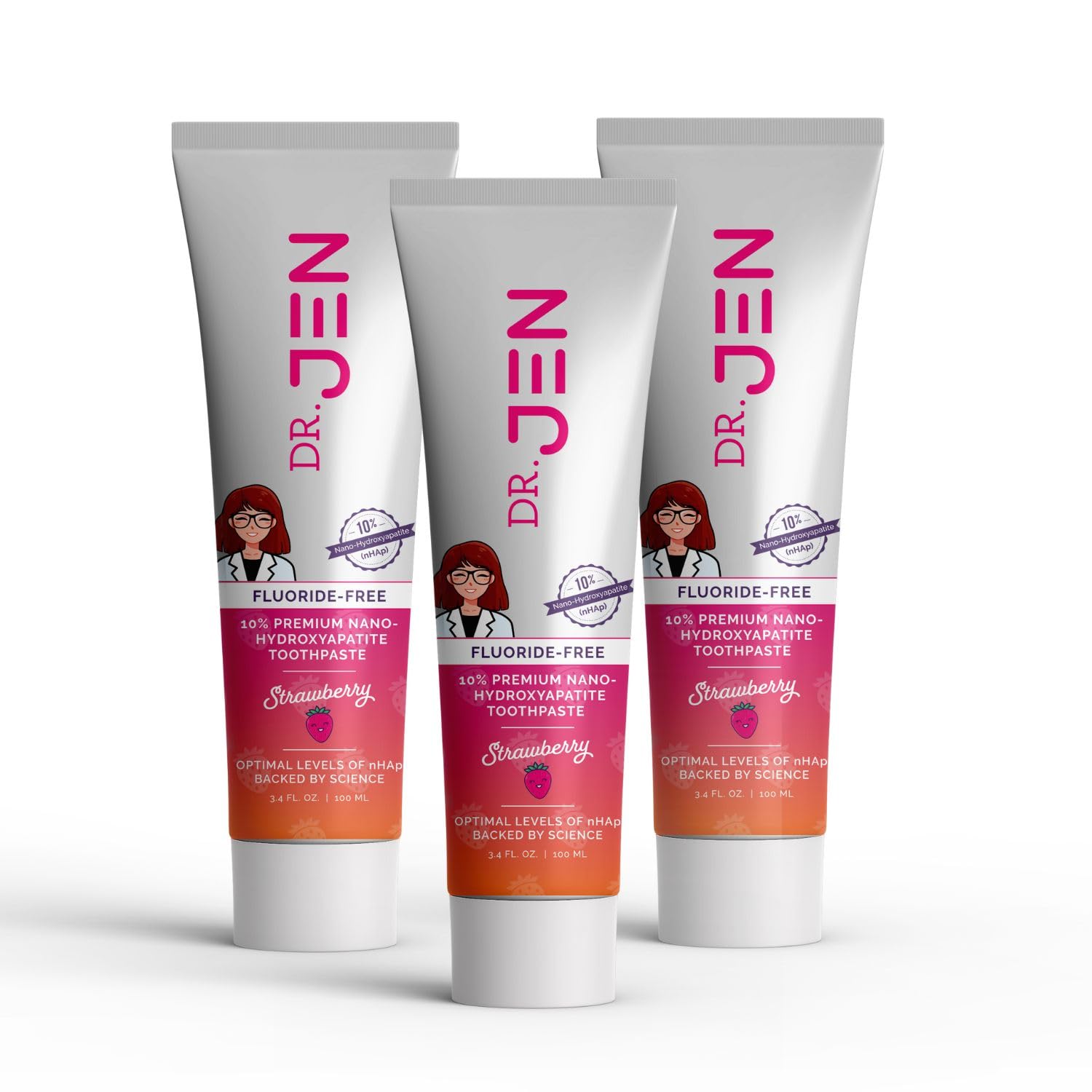 Dr. Jen's 10% Nano Hydroxyapatite Toothpaste - Fluoride Free, Xylitol, 3.4 oz Pack of 3