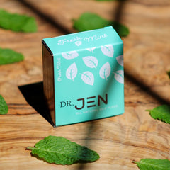 Close-up of mint-flavored silk floss with nano-hydroxyapatite