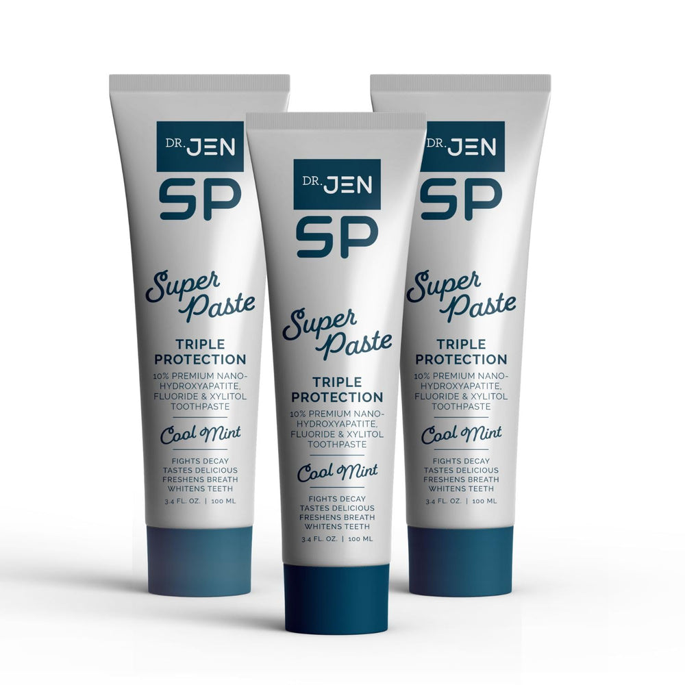 Dr. Jen Super Paste toothpaste with fluoride and 10% nano-hydroxyapatite, travel pack of 3, cool mint