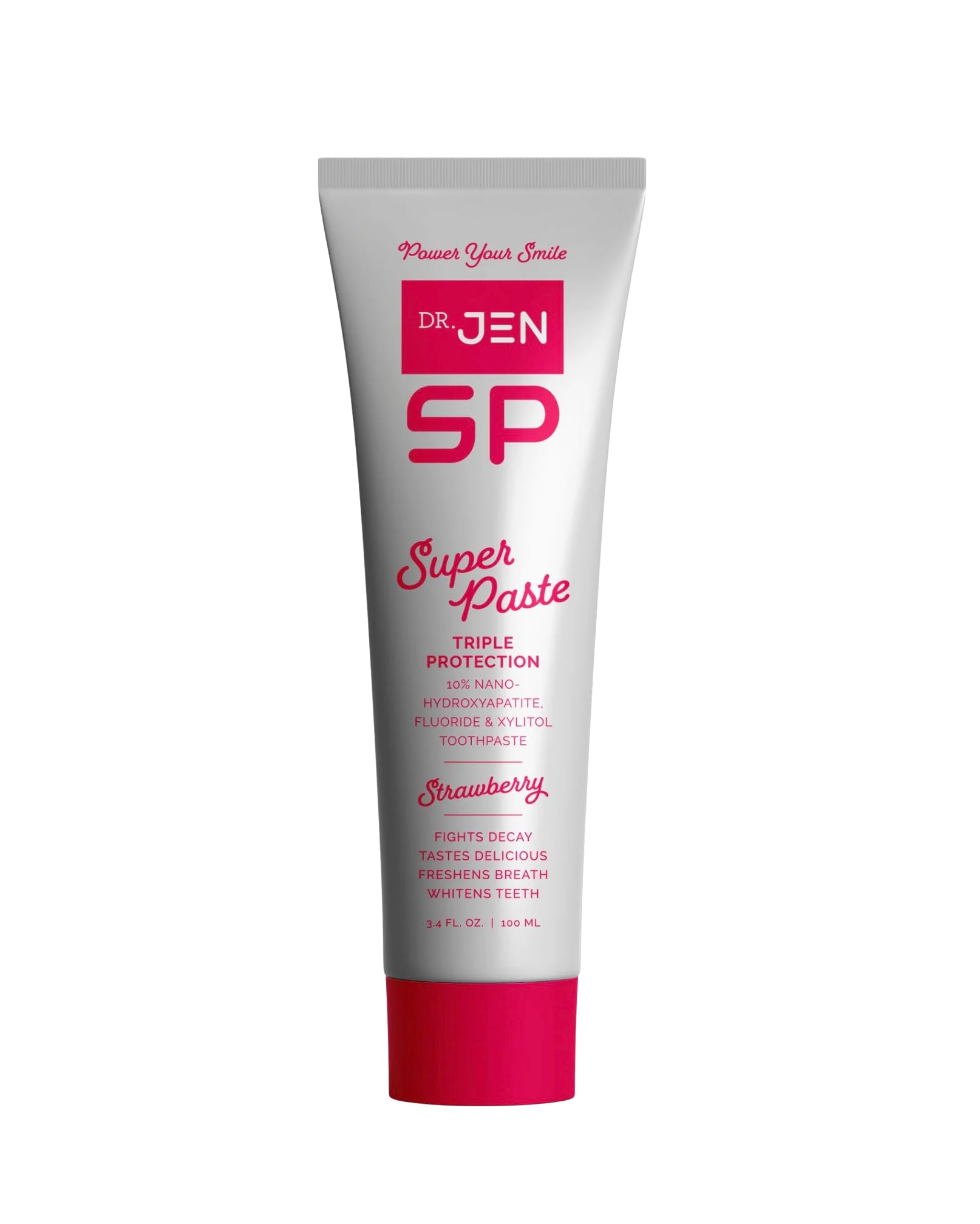 Dr. Jen Super Paste toothpaste with Fluoride +10% Nano-Hydroxyapatite, travel-sized, Strawberry flavor