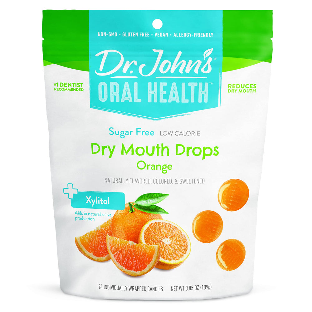 Dr. John’s Dry Mouth Drops Orange flavor packaging