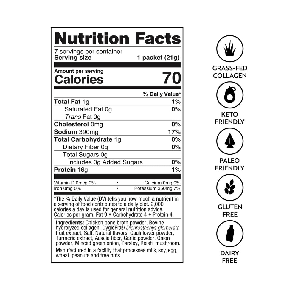 Close-up of a single bone broth packet