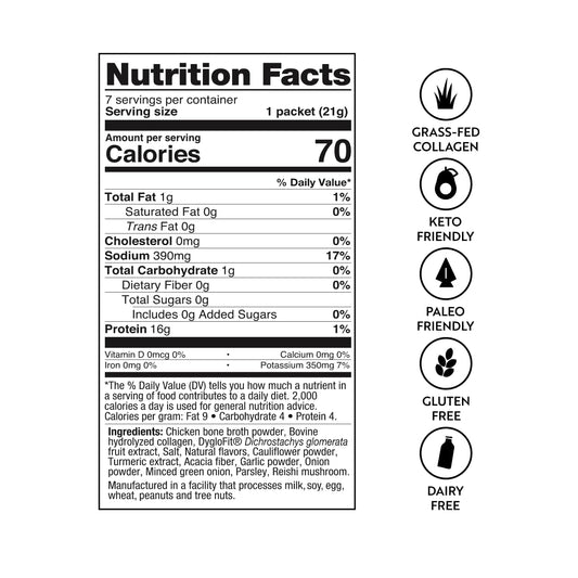 Close-up of a single bone broth packet