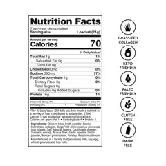 Close-up of a single bone broth packet