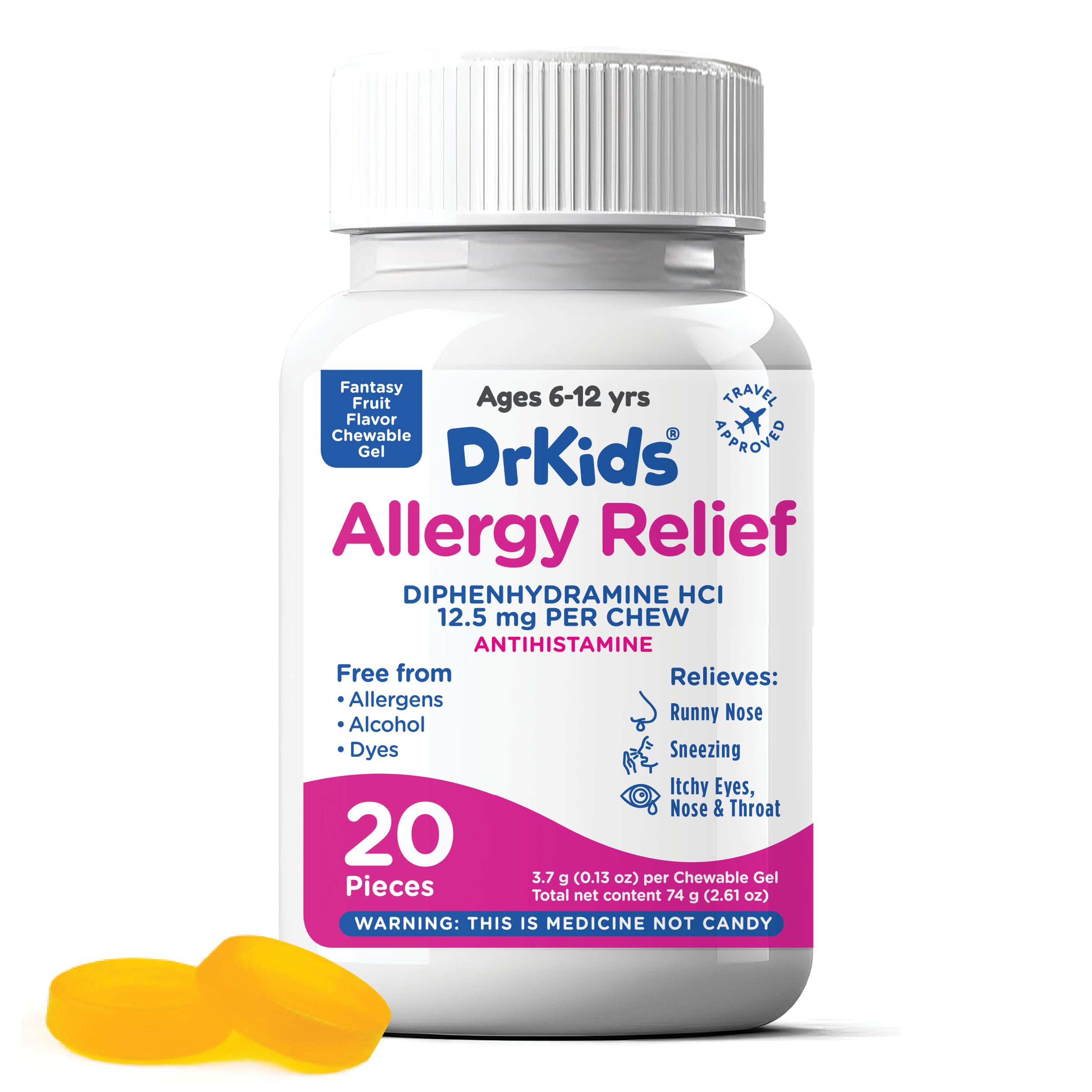 Dr. Kids chewables close-up shows soft texture for stress-free swallowing.