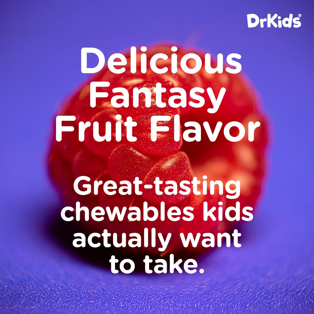 Dr. Kids dosage label with pre-measured soft chews for convenience.