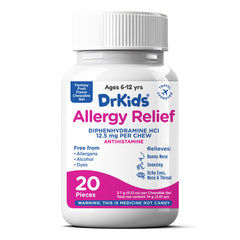 Dr. Kids allergy relief chewables front packaging for easy dosing.