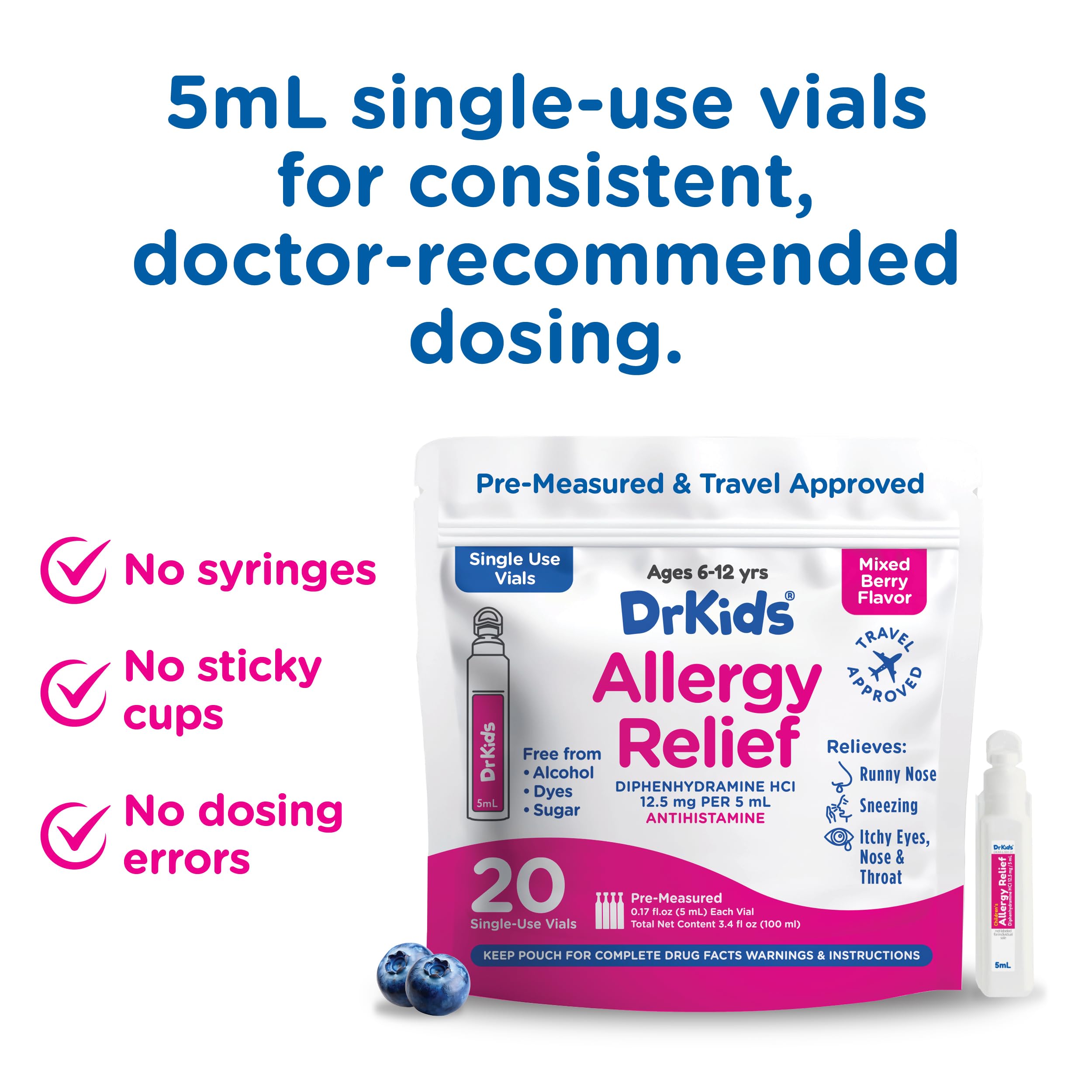 Dr. Kids precise-dosage vials ready for accurate dosing at home.