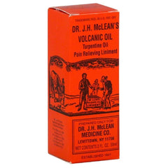 Box packaging of Dr McLean's Volcanic Oil Pain Relieving Liniment, 2 oz