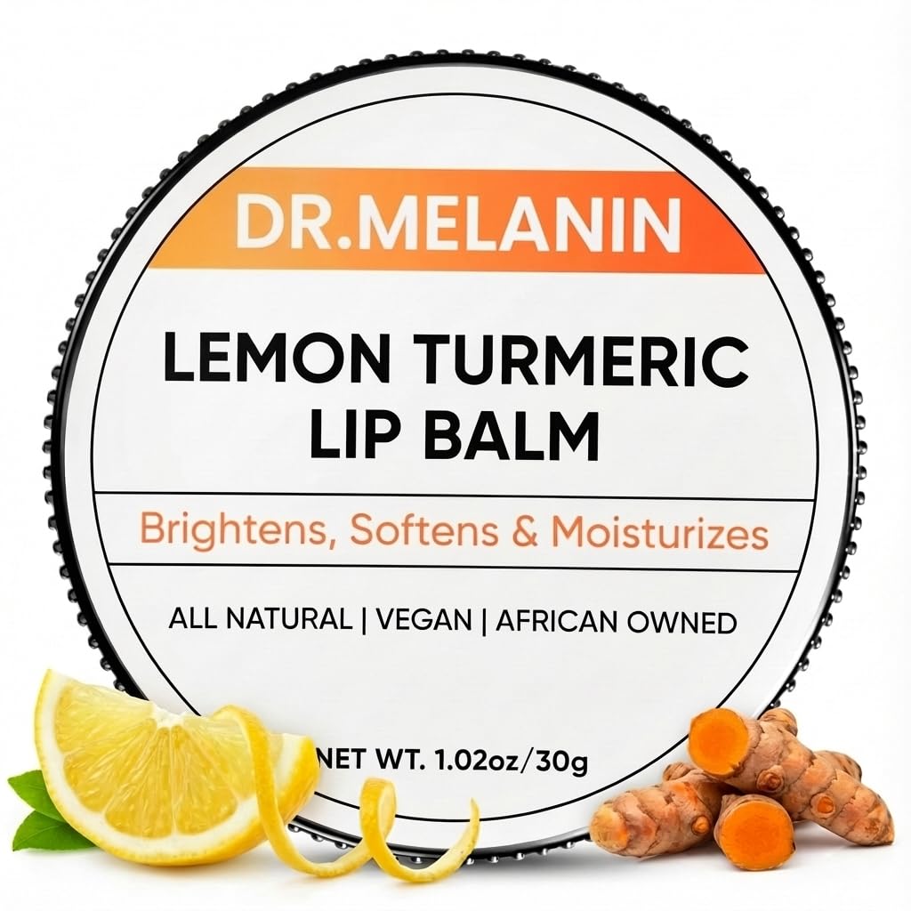 Dr. Melanin Lemon Turmeric Lip Balm in tin closeup providing hydration for dry lips