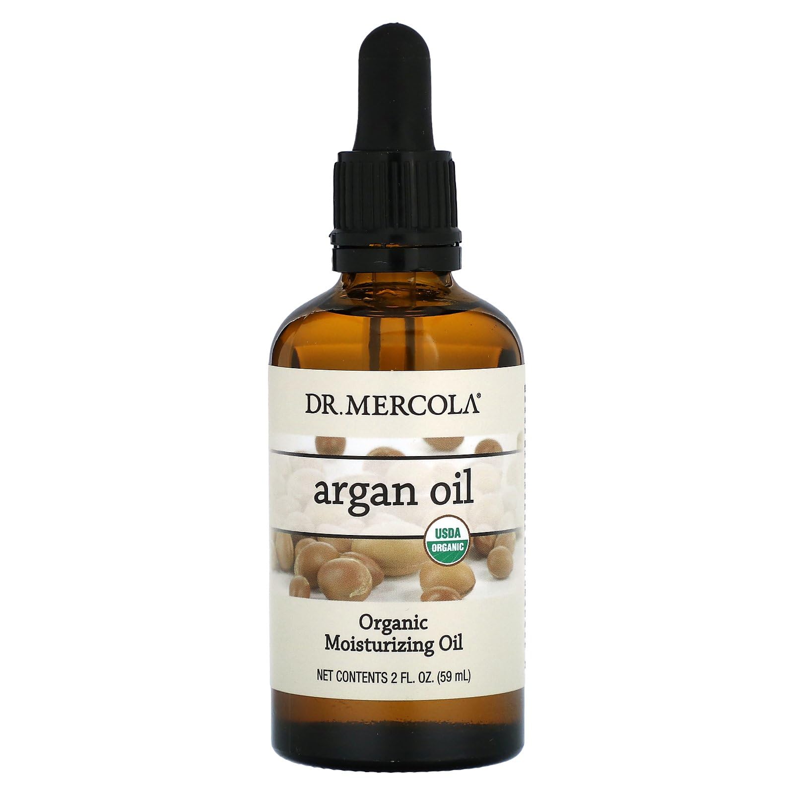 Dr. Mercola Argan Oil bottle pour illustrates a lightweight, nourishing option for skin, scalp, and hair.