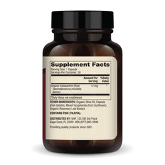 Dr. Mercola Astaxanthin bottle back label showing organic microalgae sourcing