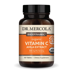 Bottle of Dr. Mercola Biodynamic Organic Vitamin C Amla Extract with capsules