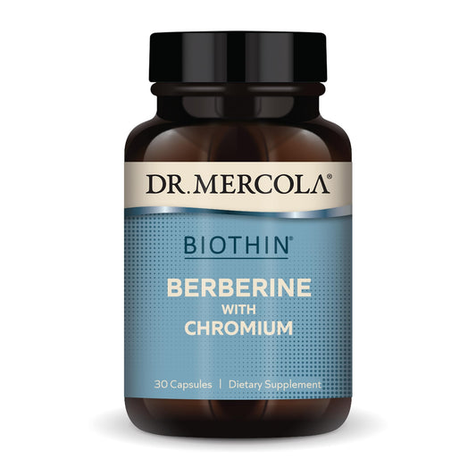 Dr Mercola Biothin Berberine with Chromium bottle on white background