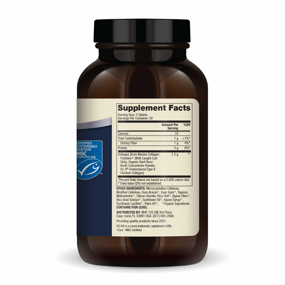 Dr. Mercola Collagen Complex bottle back shows non-GMO and gluten-free formula