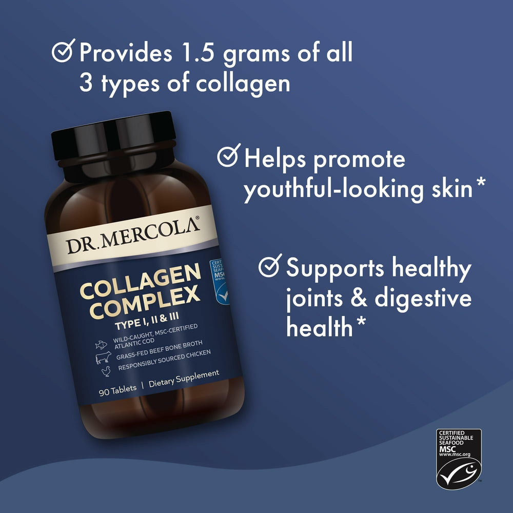 Hand holding Dr. Mercola Collagen Complex bottle for convenient daily routine