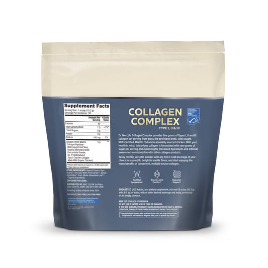 Vanilla collagen powder with scoop