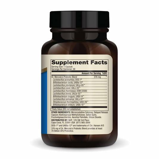 Close-up of probiotic capsules showing 70 Billion CFU