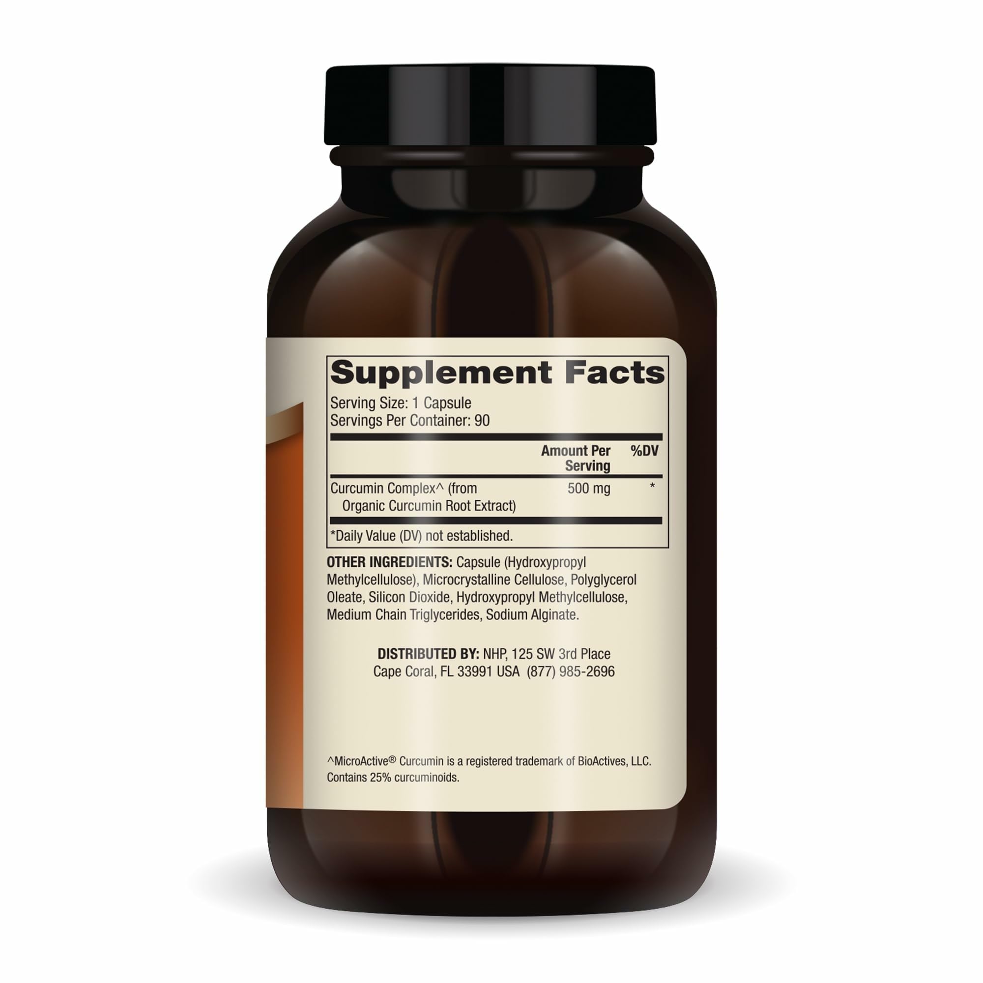 Nutrition label showing 500 mg per capsule
