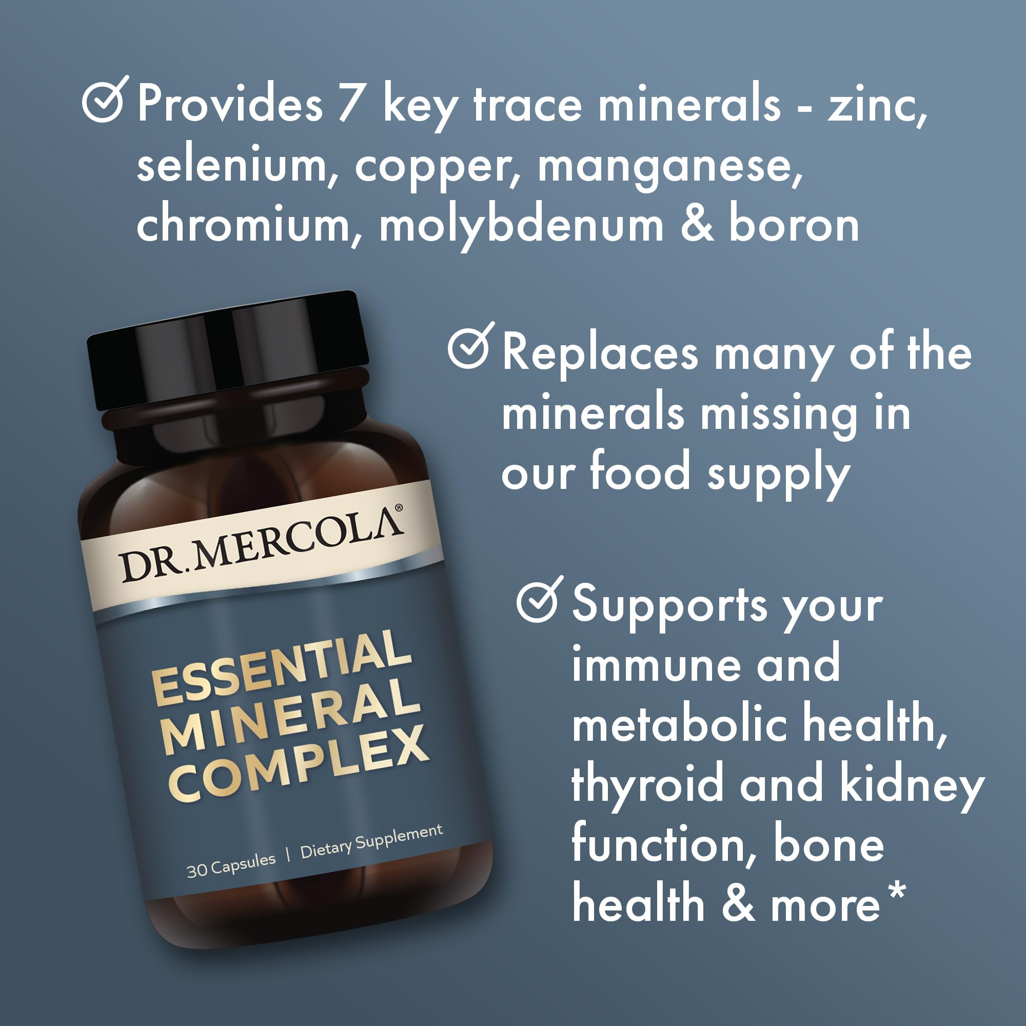 Ingredients and supplement facts label for Dr. Mercola Mineral Complex