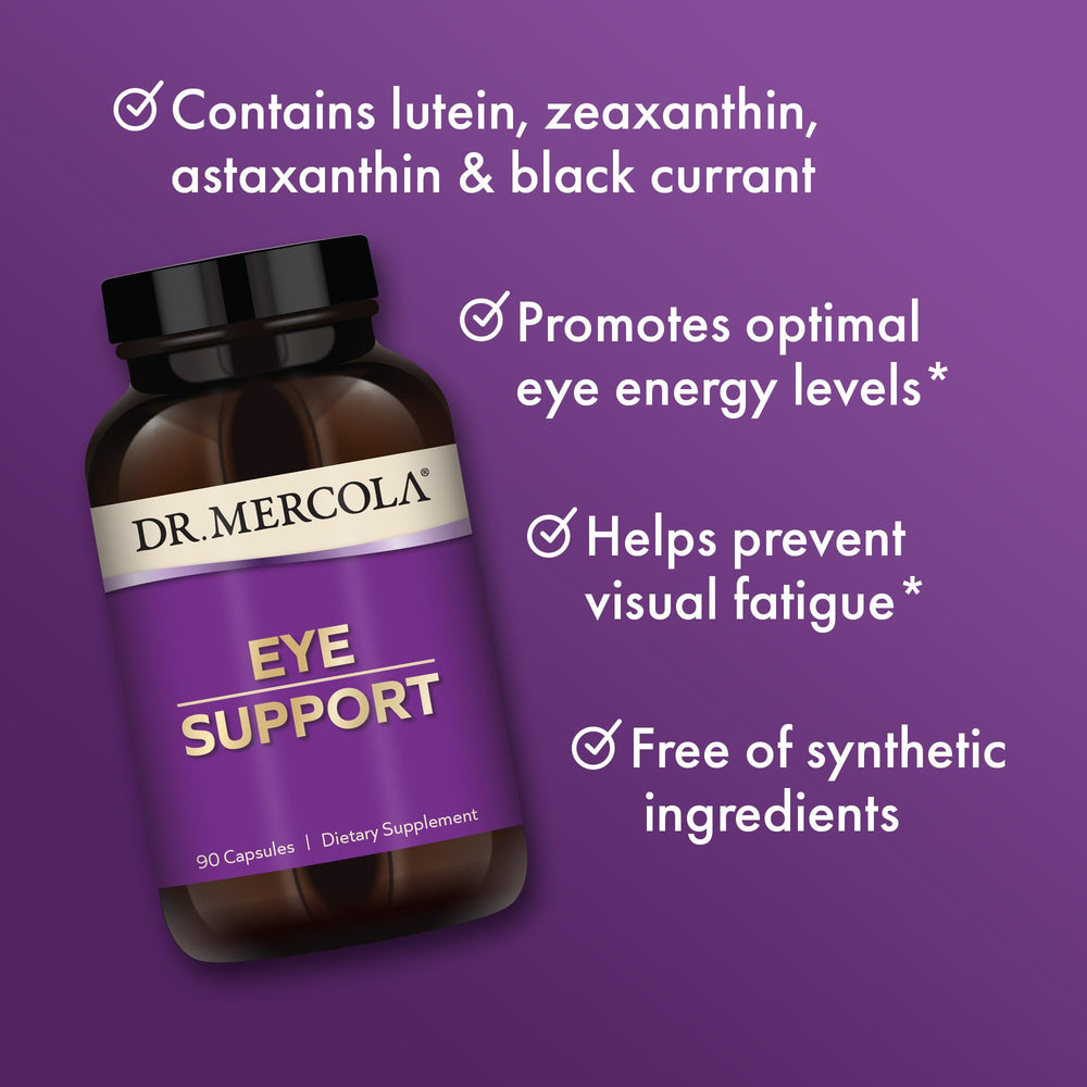 Ingredients table for Dr. Mercola Eye Support featuring lutein and astaxanthin