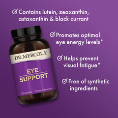 Ingredients table for Dr. Mercola Eye Support featuring lutein and astaxanthin
