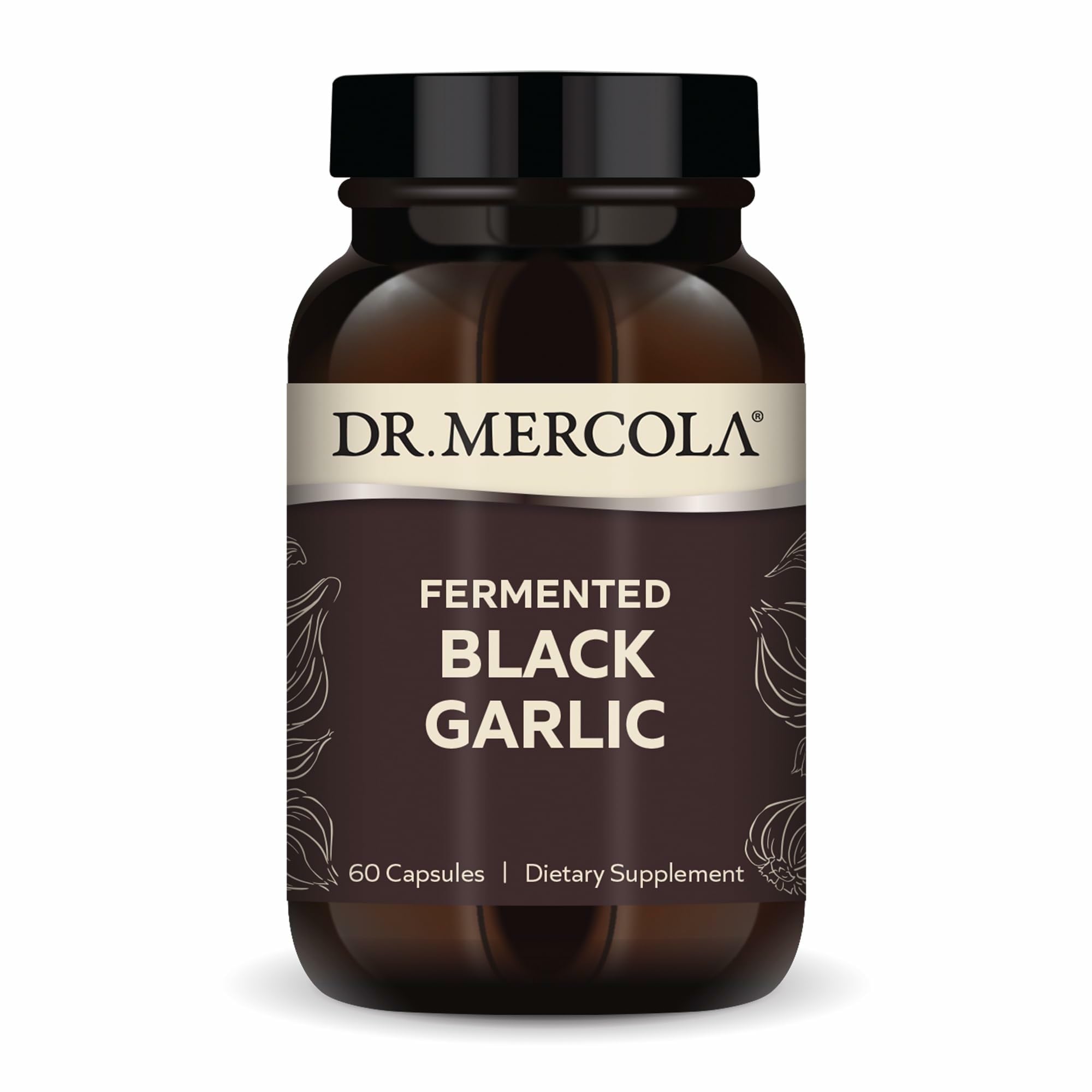 Dr. Mercola Fermented Black Garlic bottle – front view
