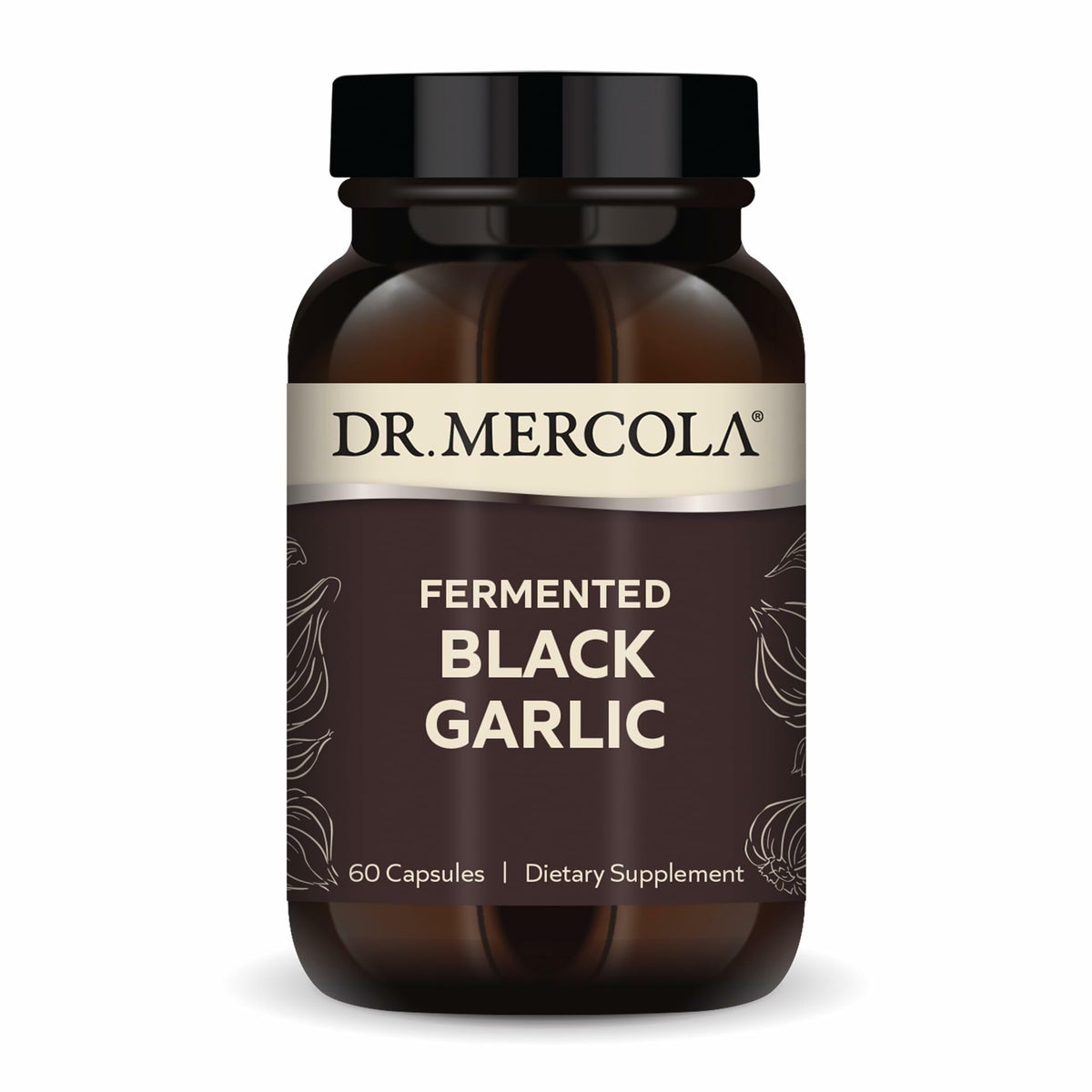 Dr. Mercola Fermented Black Garlic bottle – front view