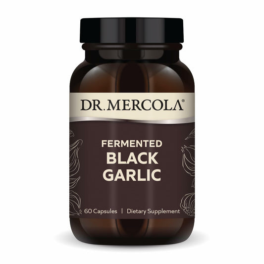Dr. Mercola Fermented Black Garlic bottle – front view