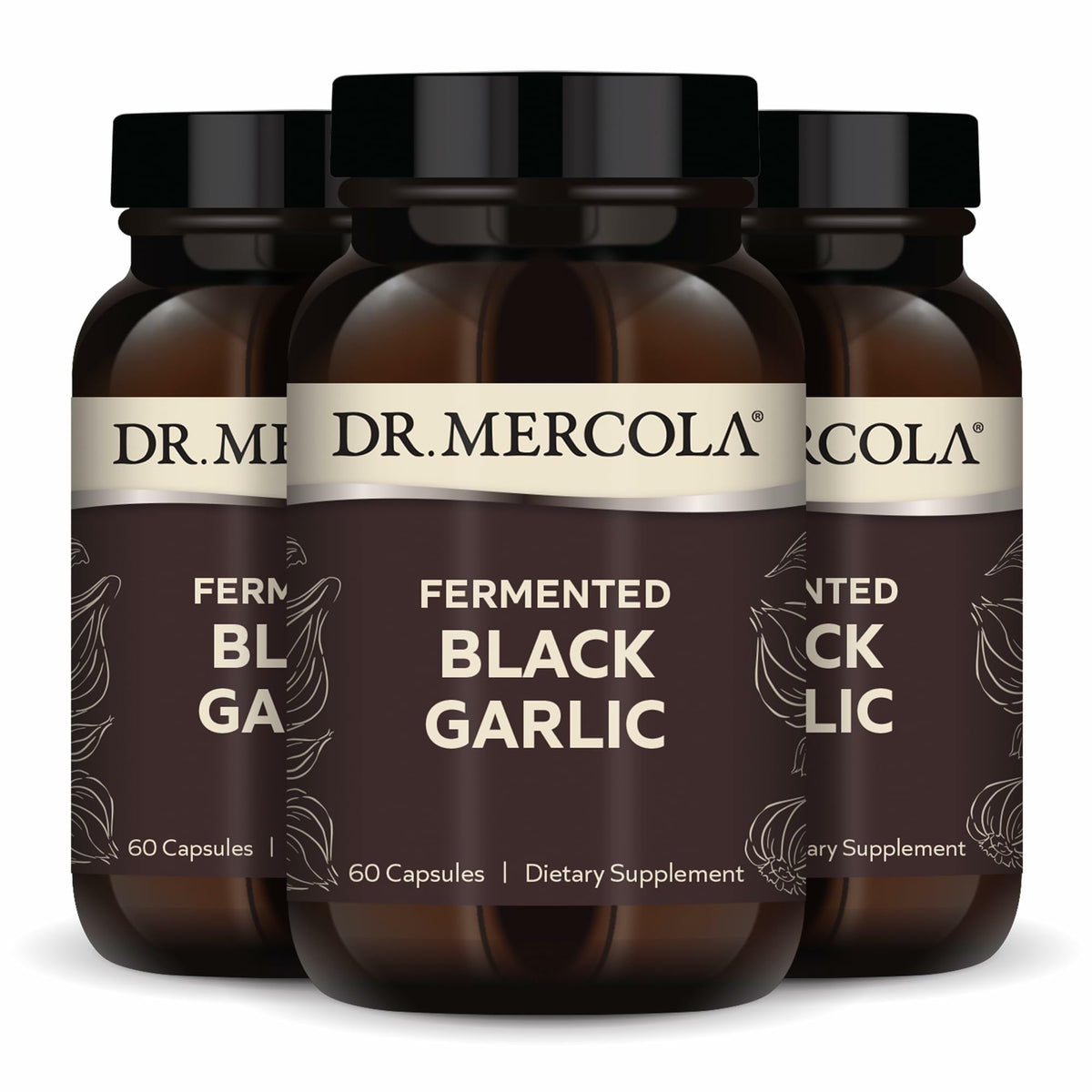 Dr. Mercola Fermented Black Garlic bottle - 90 servings (180 capsules)