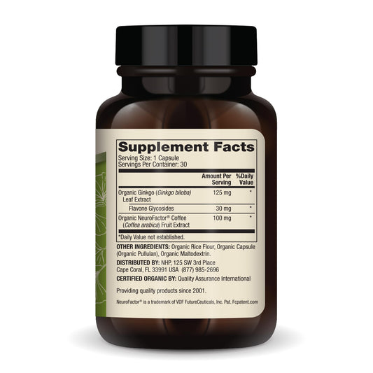 Close-up of standardized ginkgo biloba leaf extract capsules