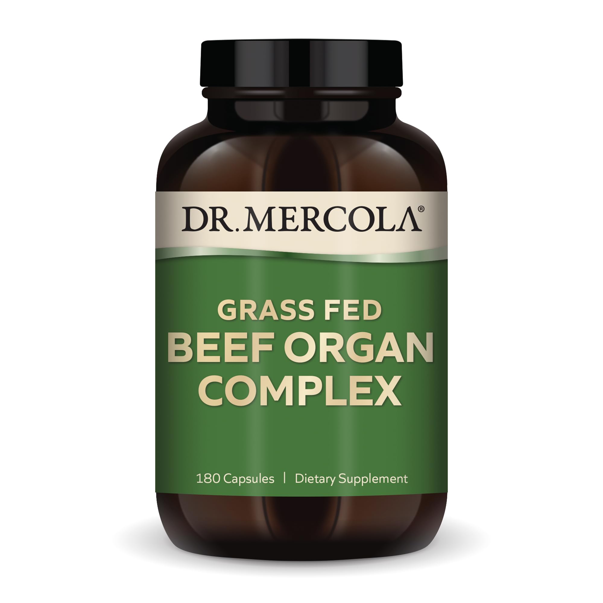 Dr. Mercola Grass Fed Beef Organ Complex bottle – front view