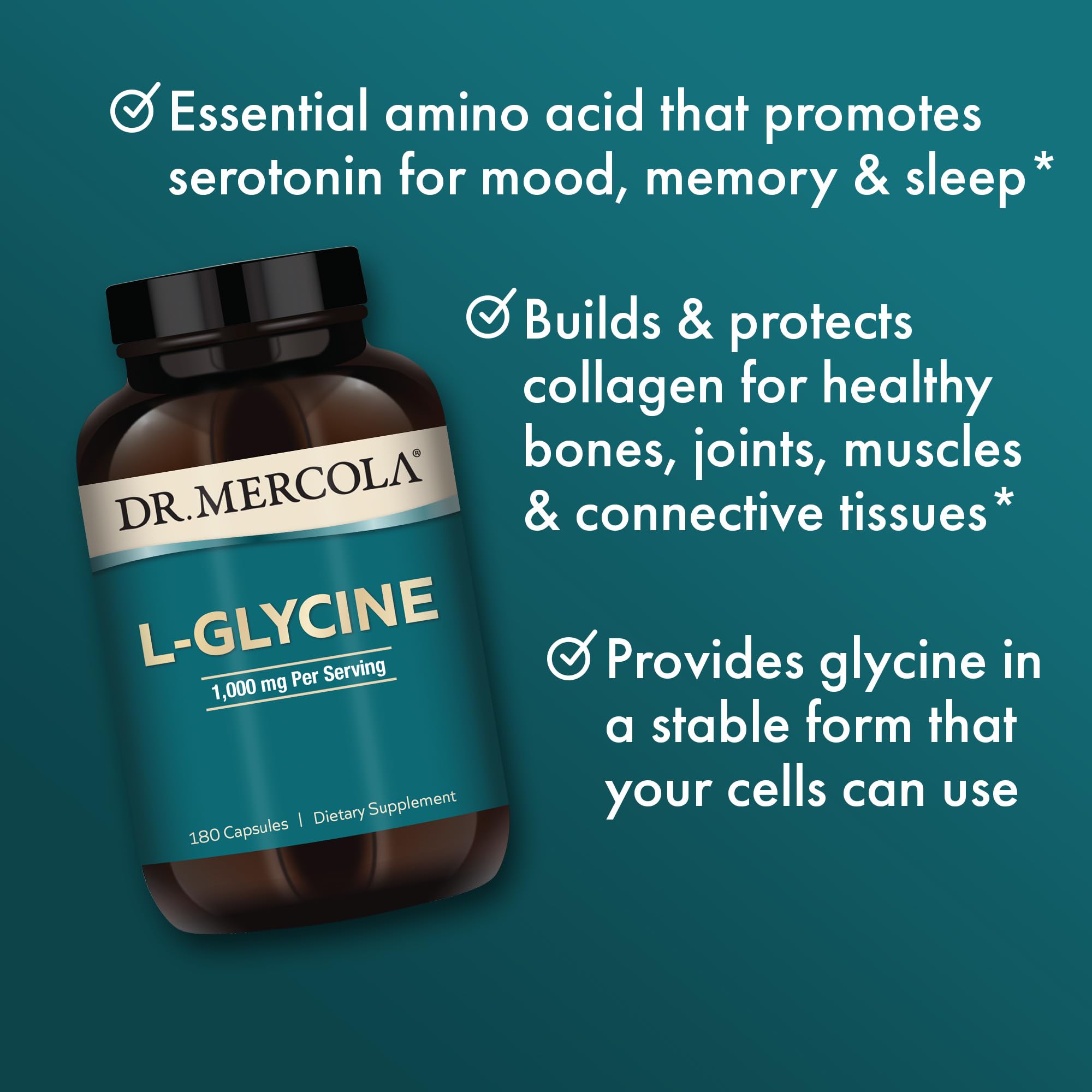 Close-up of L-Glycine capsules inside bottle