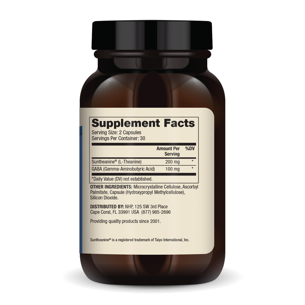 Label artwork for Dr. Mercola L-Theanine Plus GABA