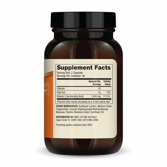 Close-up of Liposomal Vitamin C capsules
