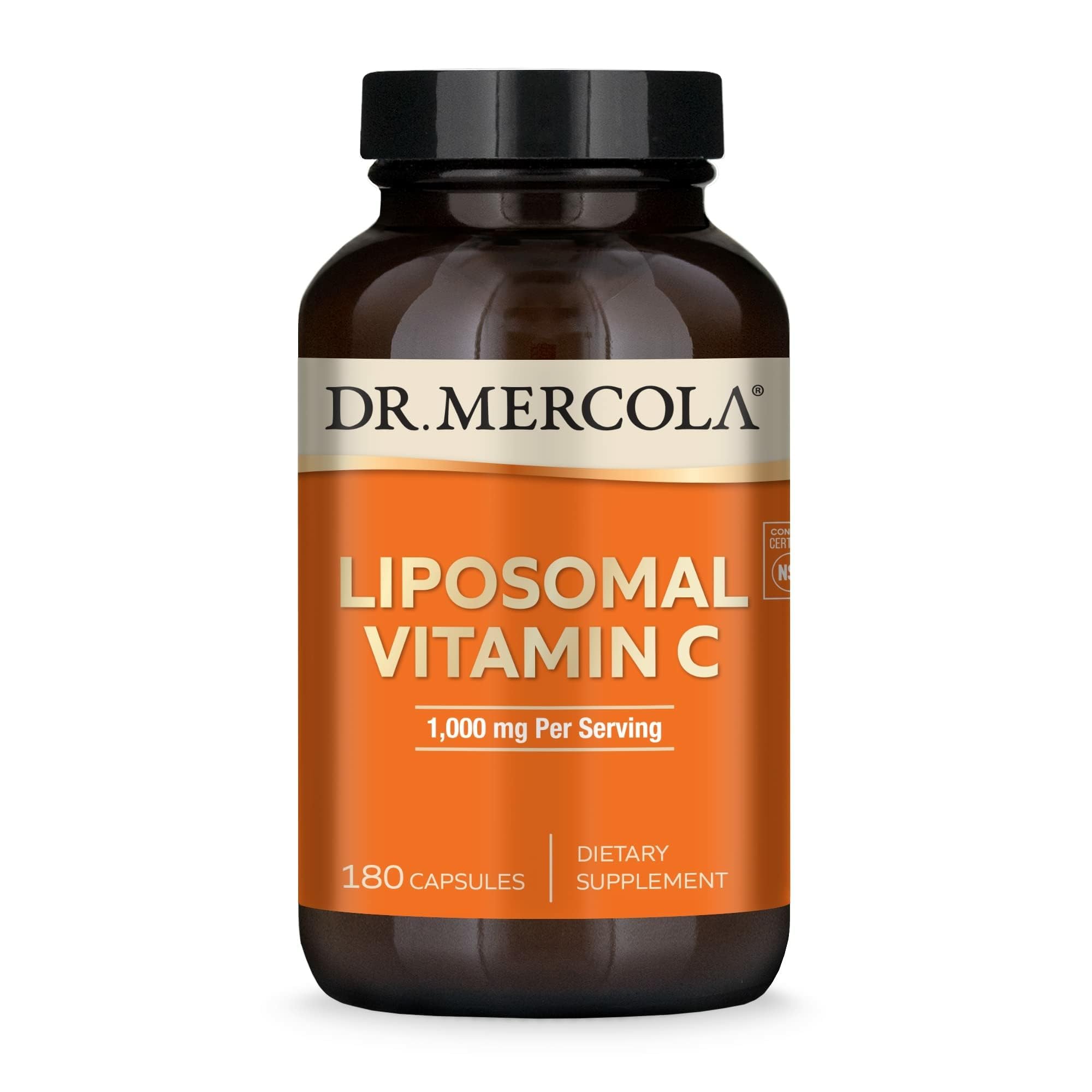 Dr. Mercola Liposomal Vitamin C bottle and label - 180 capsules (90 servings) - hero image