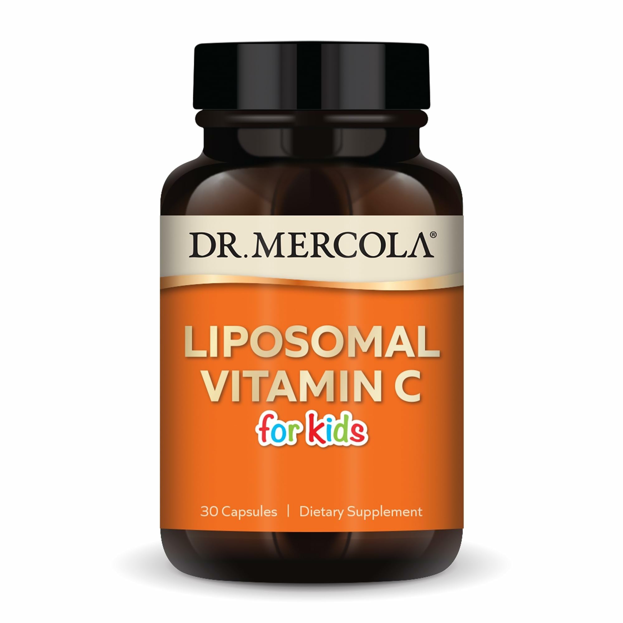 Dr. Mercola Liposomal Vitamin C for Kids bottle on white background