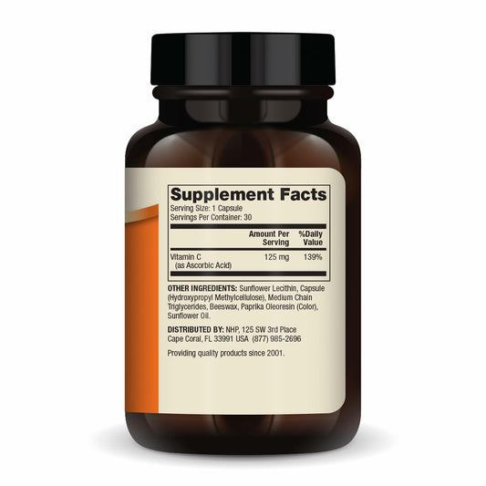 Close-up of the label showing 125 mg Vitamin C for Kids