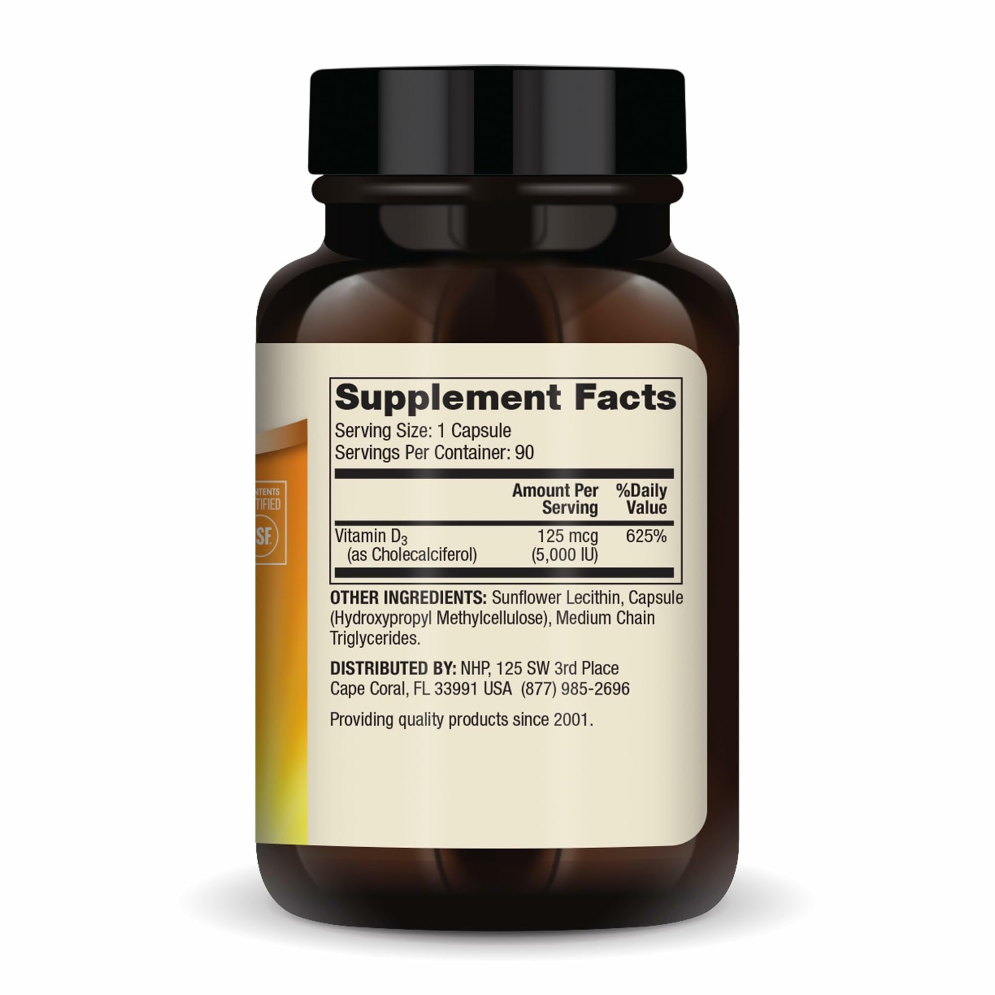 Close-up of Dr. Mercola Liposomal Vitamin D3 label showing dosage and ingredients