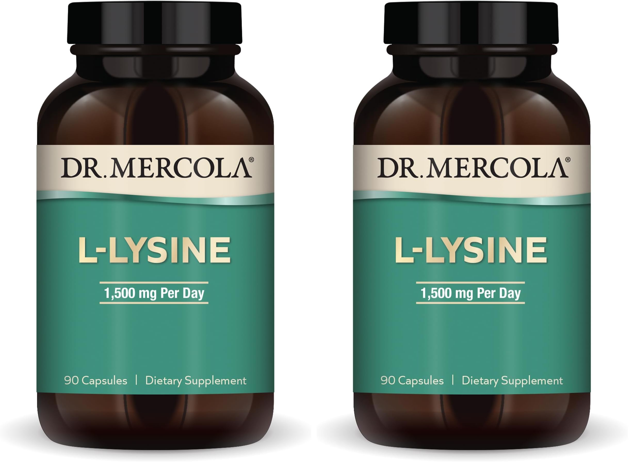 Dr. Mercola L-Lysine 90 capsules bottle – front view (pack of 2)